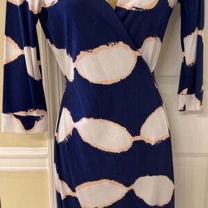 Diane Von Furstenberg Blue and Cream Abstract Dress